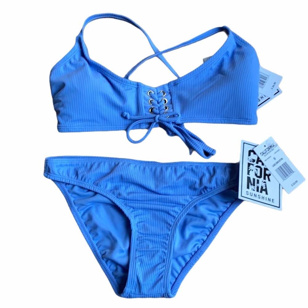California Sunshine Blue Periwinkle Ribbed Bikini Small